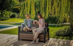 Outlet Signature 60 Gallon Outdoor Storage Bench - Walnut Brown Outdoor Benches|Outdoor Storage Benches