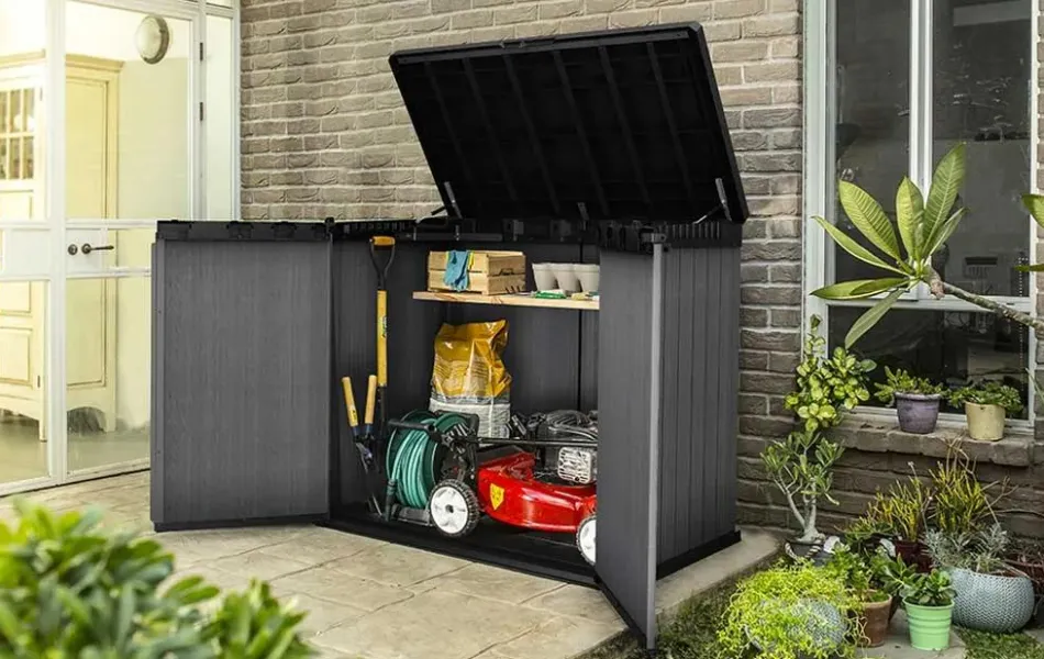 Store-It-Out Darwin Storage Shed - Graphite Trash Can Storage Sheds|Horizontal Sheds