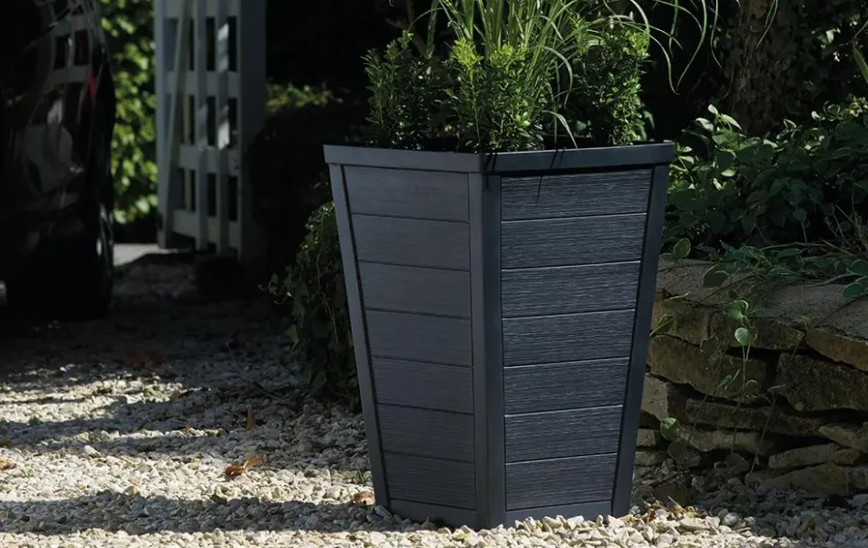 Discount Tapered Wood Look Planter Set of 2 - Graphite Planters